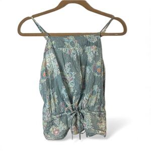 Y2K Mossimo Blue Boho Floral Paisley Tank Golden Thread 
Semi-sheer Cinch Waist